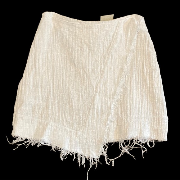 Zulu & Zephyr Dresses & Skirts - Zulu & Zephyr White Cotton Raw Hem Faux Wrap Mini Skirt